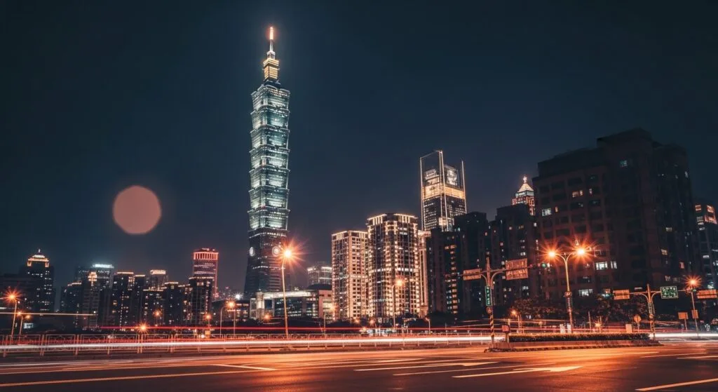 Smiski Hiding 系列玩具的台北夜景