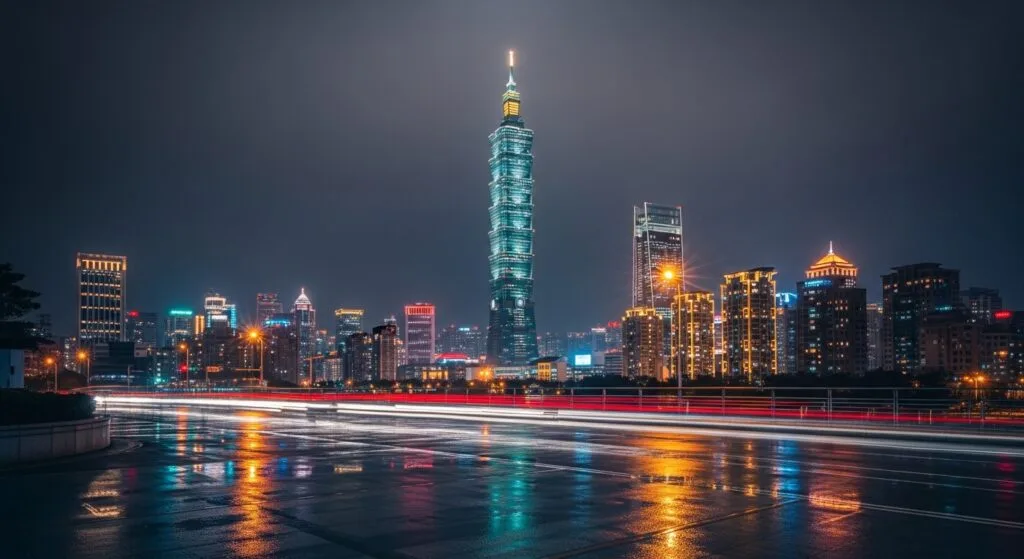 Labubu 展覽的台北夜景
