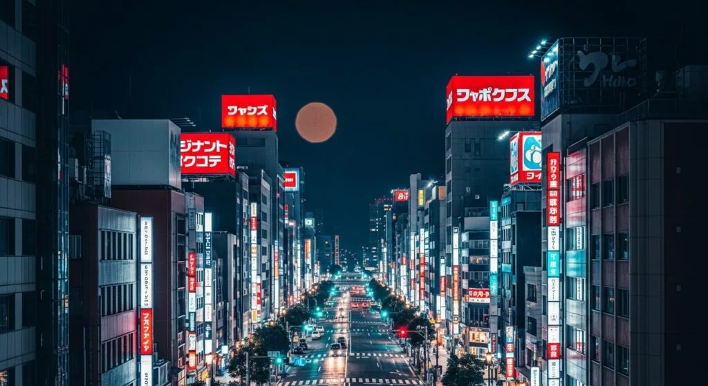 Hirono City 夜景，展示城市的活力與設計師玩具的魅力