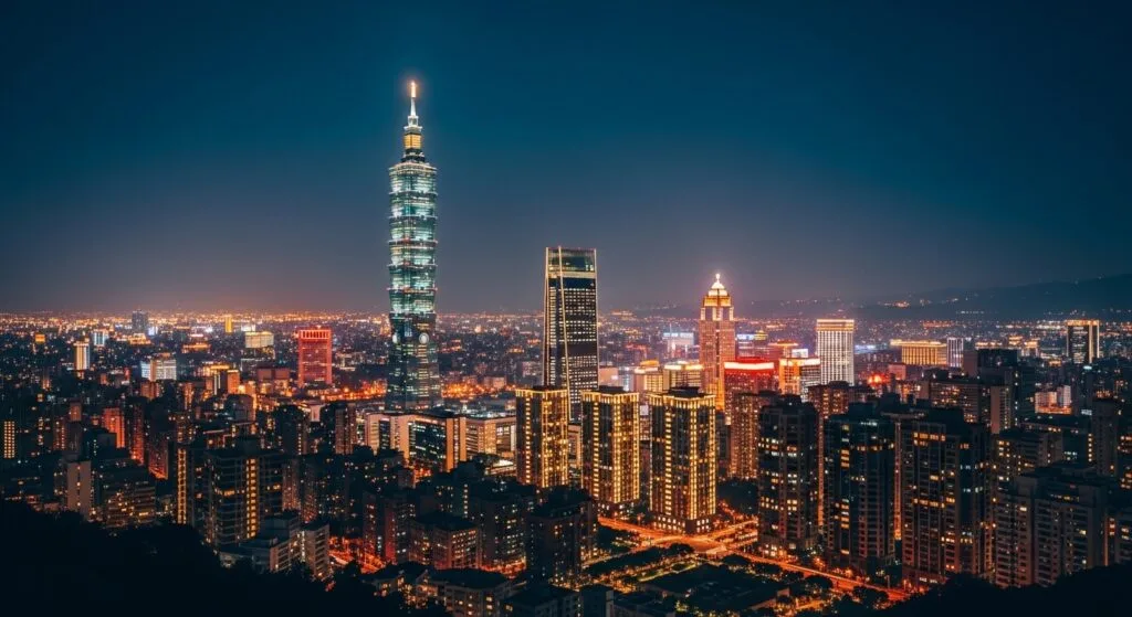 Sonny Angel Spring 系列玩具在台北夜景下的迷人景象