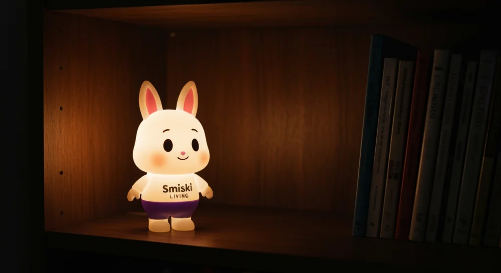 Smiski Living 系列公仔在書架上的美學擺設情境照