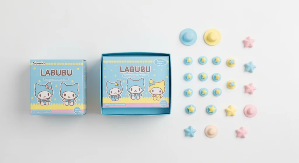 從上方俯瞰 Labubu 三立鷗 PChome 比價後開箱的桌面場景
