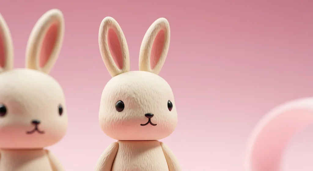BUNNY 奶油兔系列公仔特寫，背景為柔和的粉色，展現其溫潤的設計風格