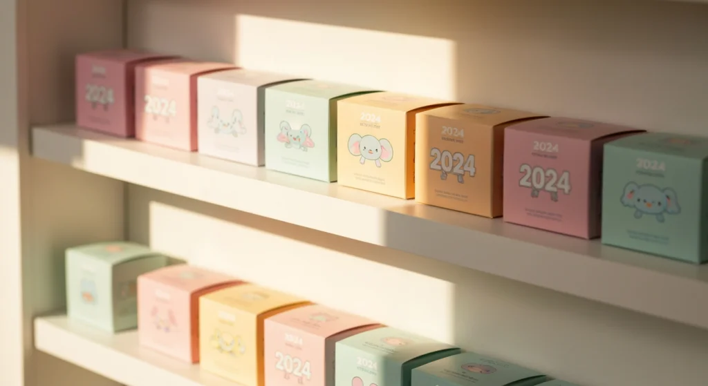 2024 盲盒 POP MART 年度最愛排行系列，陳列於白色架上