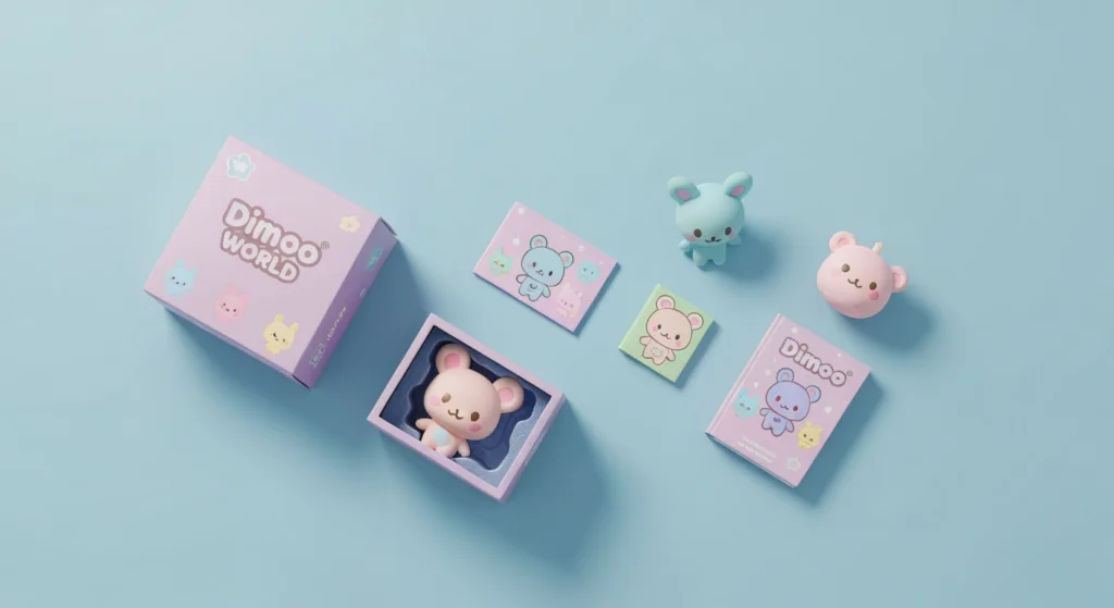 Dimoo World 聯名款盲盒開箱場景俯拍圖