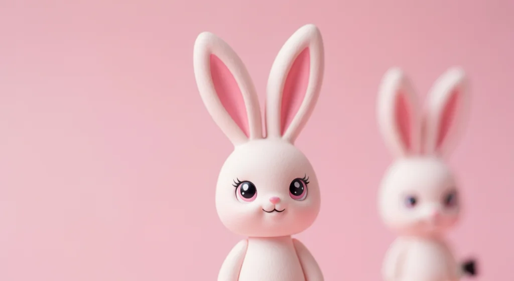 BUNNY 粉紅系列設計師玩具近照，在粉色背景前展示其精緻細節