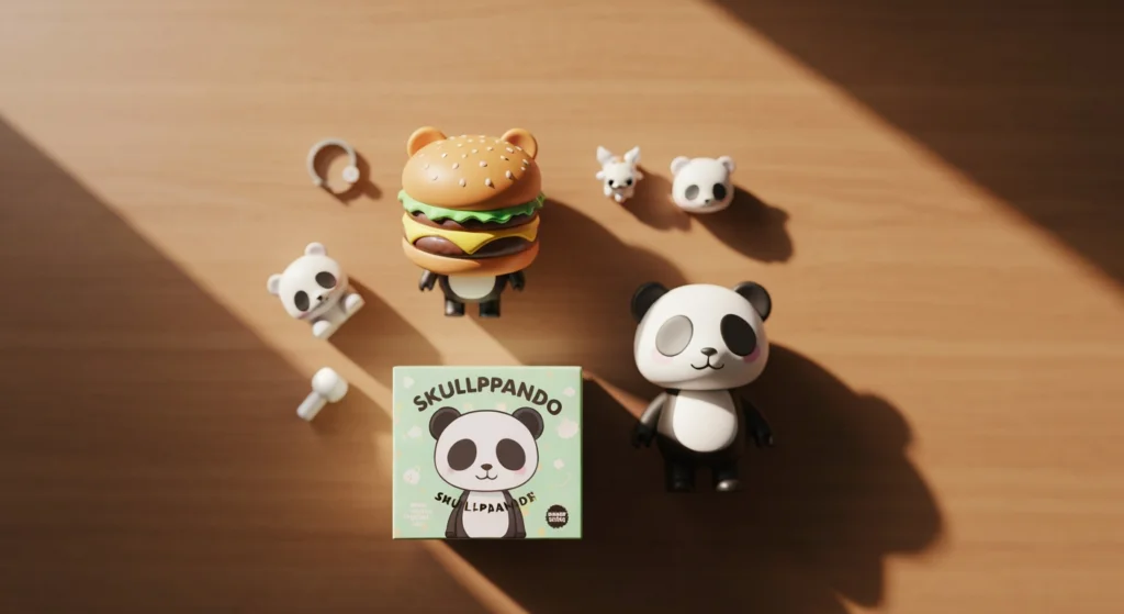 SKULLPANDA 怪味 Mobile01 評測中討論的漢堡頭公仔開箱平拍圖