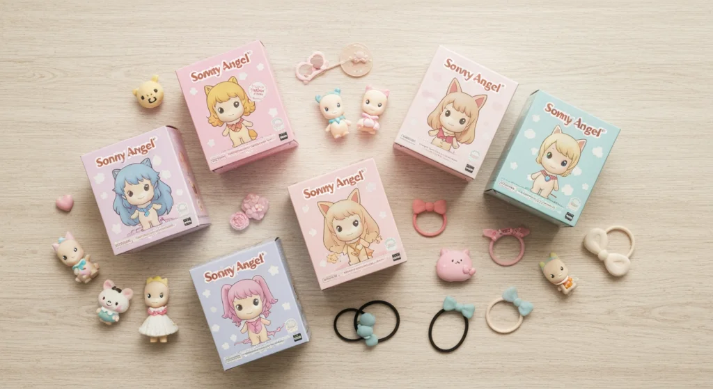 Sonny Angel Animal 系列盲盒開箱俯瞰圖，展示了數個不同動物造型的公仔