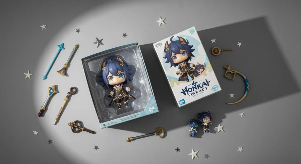 崩壞盲盒公仔與其他品牌公仔平放比較的俯拍圖