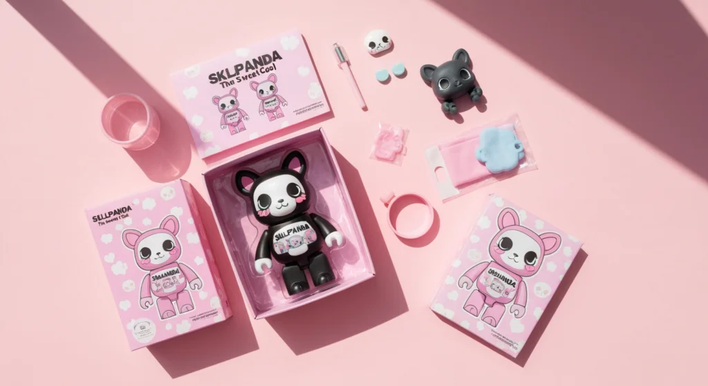 SKULLPANDA 甜酷 Dcard 心得分享，桌上擺放著已開箱的公仔與包裝盒
