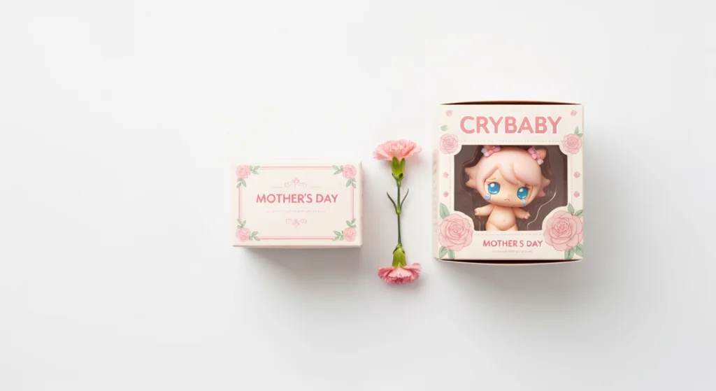 母親節 Crybaby 限定款玩具於粉色桌面平放展示