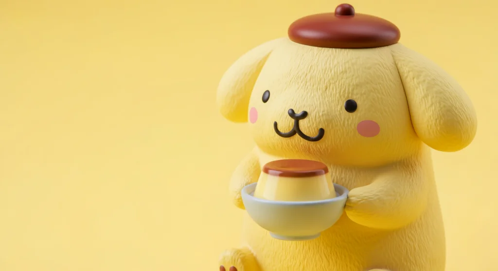 一隻可愛的 Pompompurin 布丁狗公仔特寫