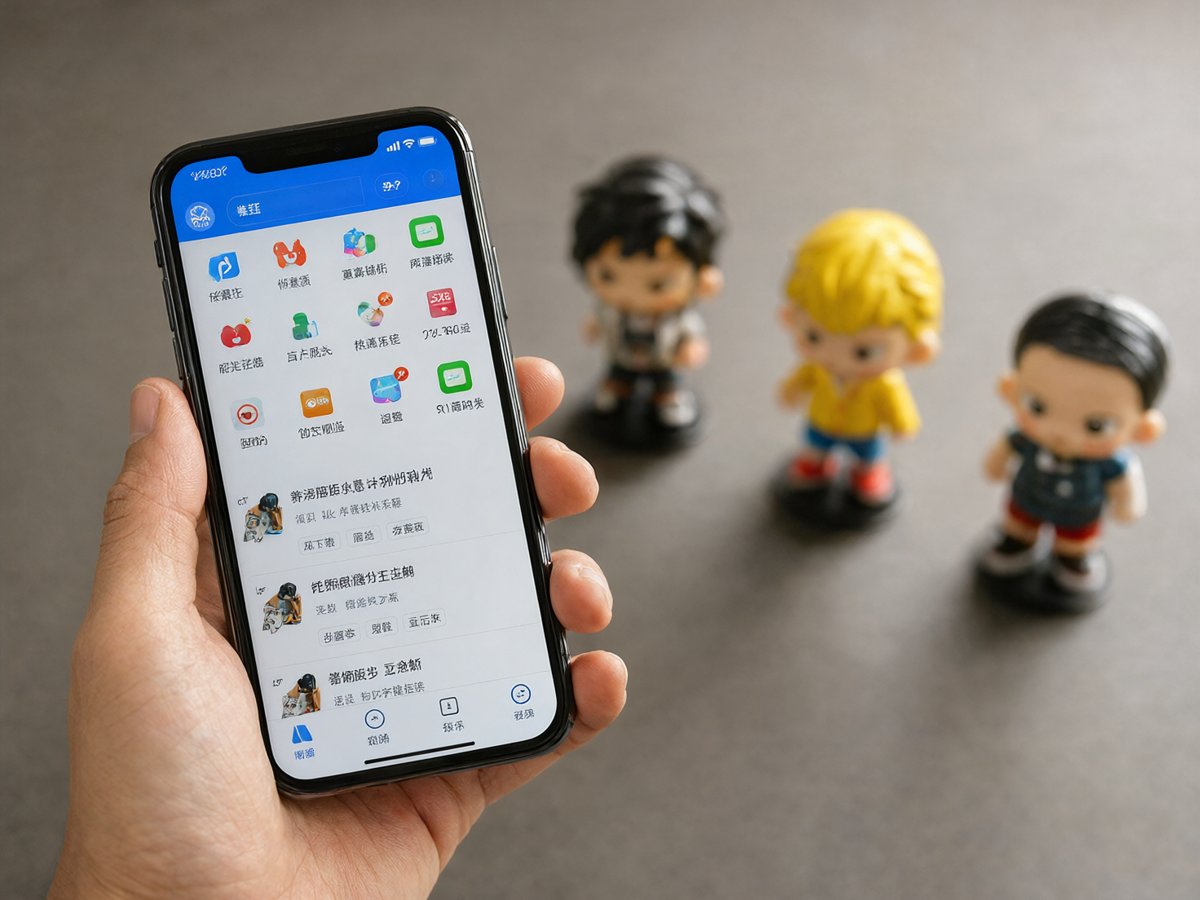 手機瀏覽潮玩購物 App 與公仔