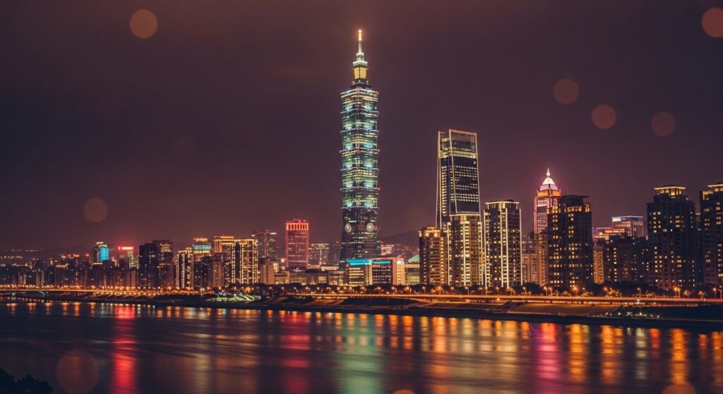 Hello Kitty 公仔收藏於台北夜景