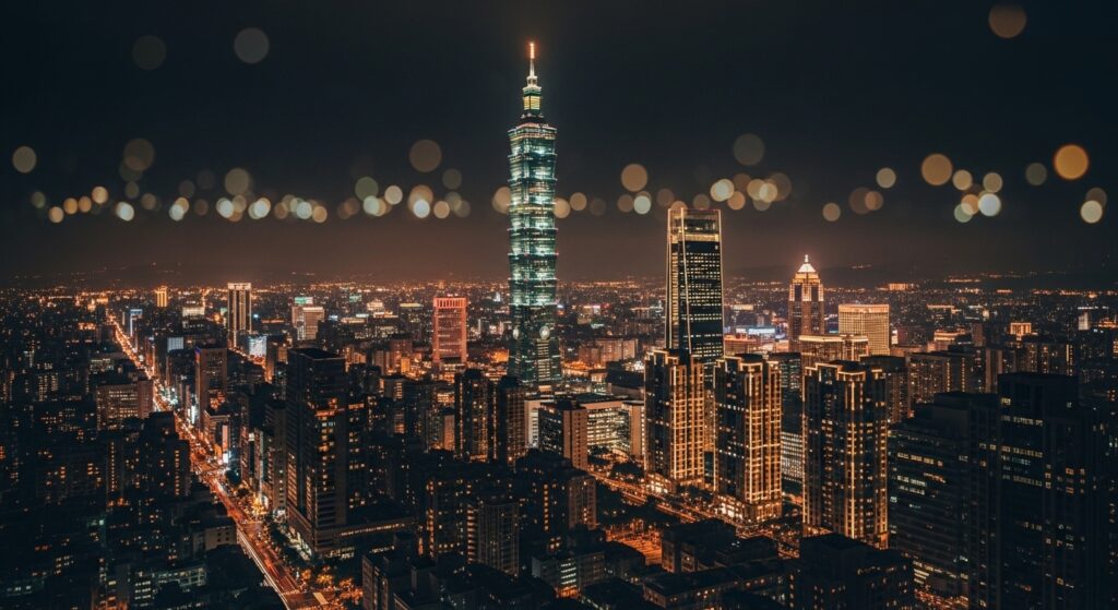 Sonny Angel Hippers 在台北的夜景背景下