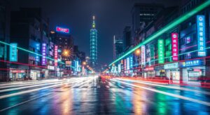 潮玩明信片的台北市夜景