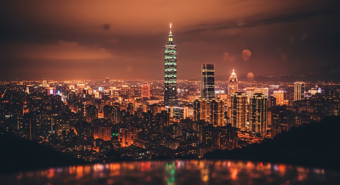 MEGA Labubu 玩具在台北夜景下的展示