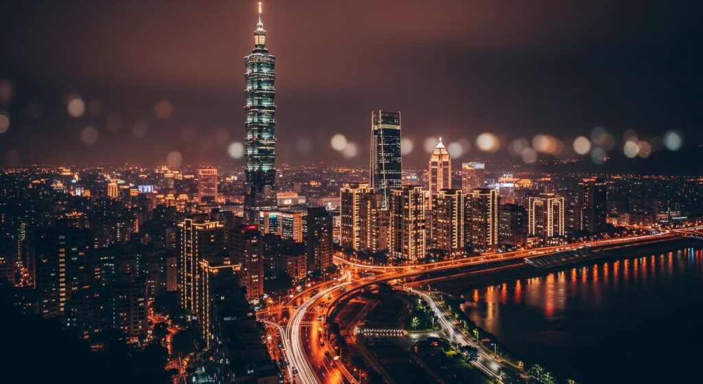 Pompompurin 盲盒的可愛設計在台北夜景中