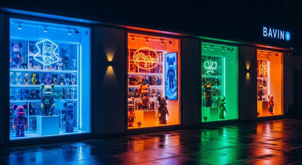 尖沙咀盲盒店面，夜間燈光迷人