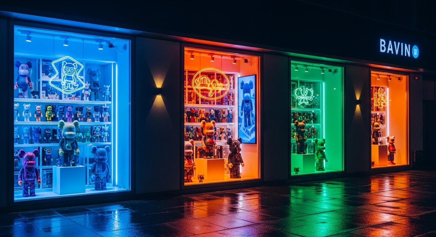 尖沙咀盲盒店面，夜間燈光迷人