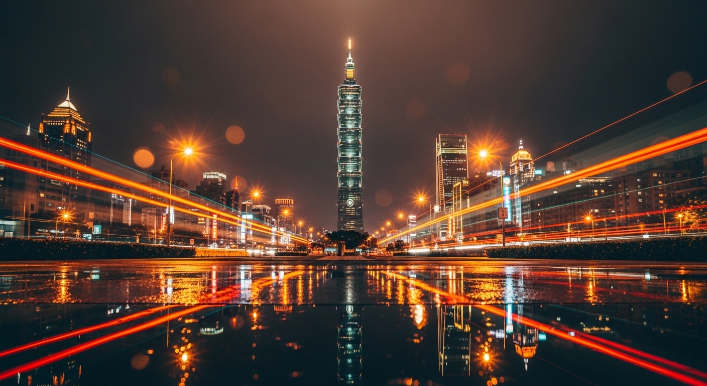 潮玩盒裝在台北的夜景中