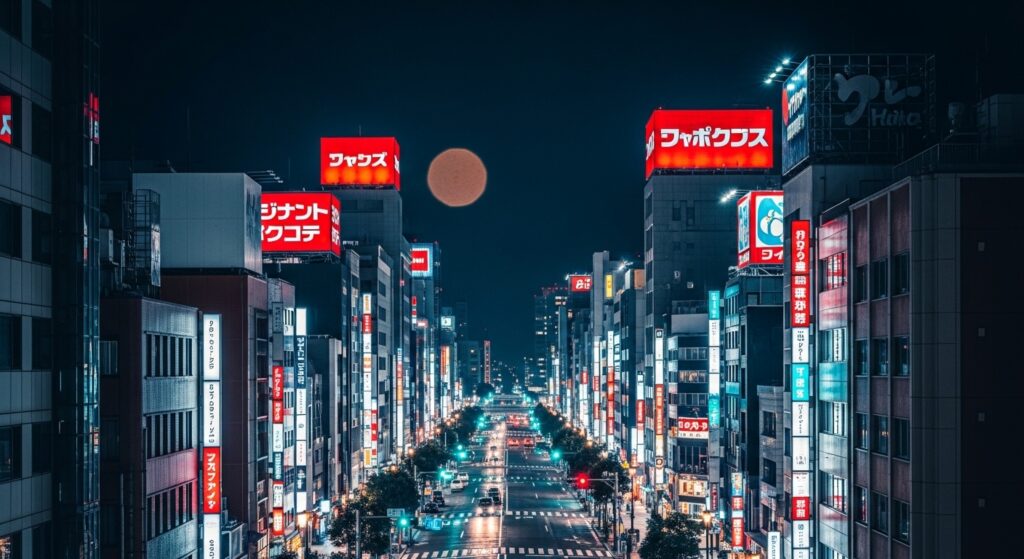 Hirono City 夜景，展示城市的活力與設計師玩具的魅力
