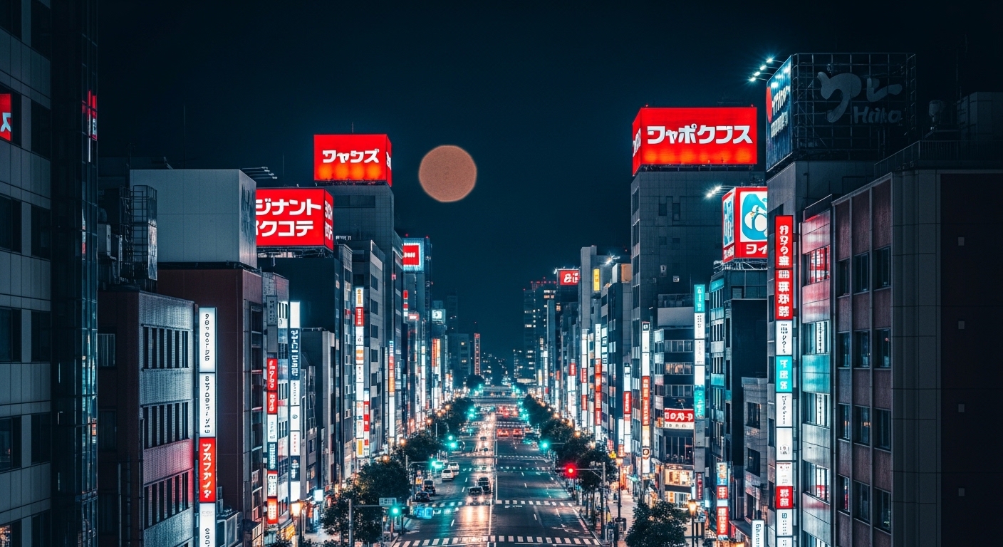 Hirono City 夜景，展示城市的活力與設計師玩具的魅力