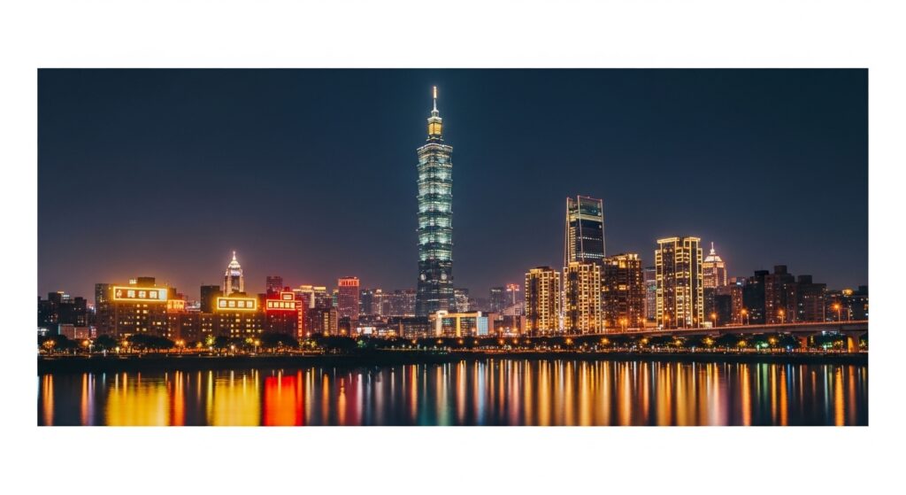 潮玩卡套展示在台北夜景下