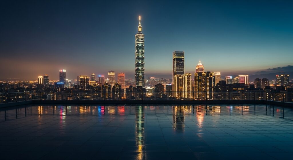Hirono City 系列的設計師玩具和美麗的台北夜景