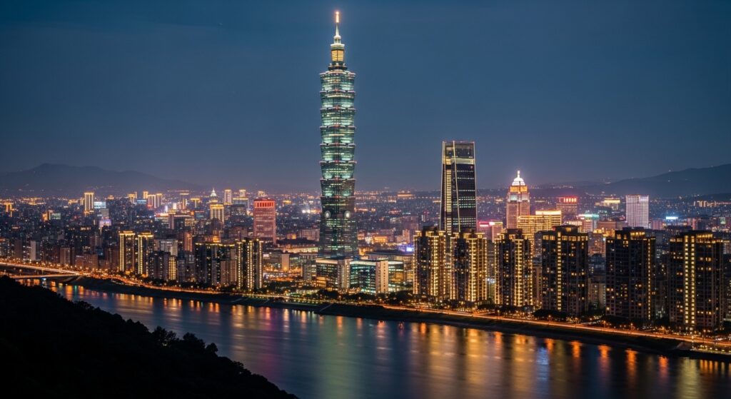 潮玩MEGA 400%系列在台北的夜景展示