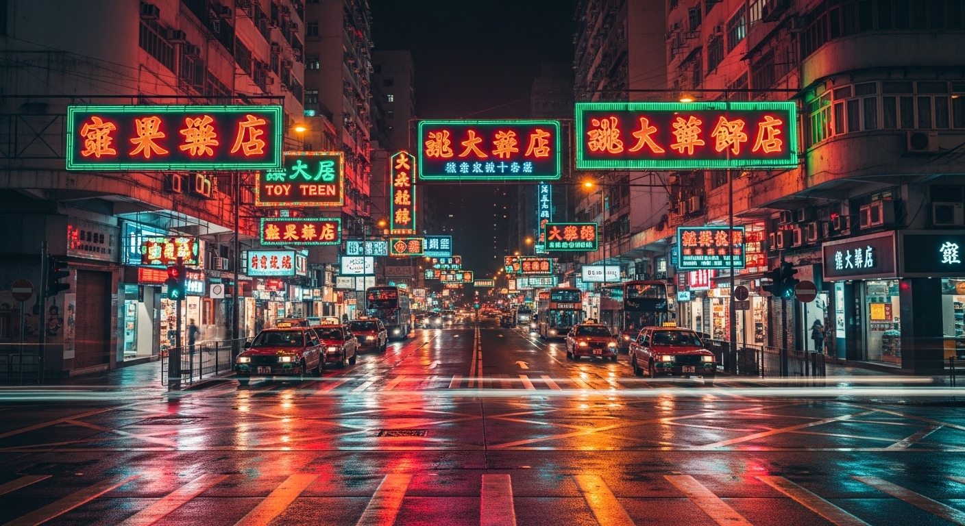 旺角盲盒地區的夜景，商店數量眾多