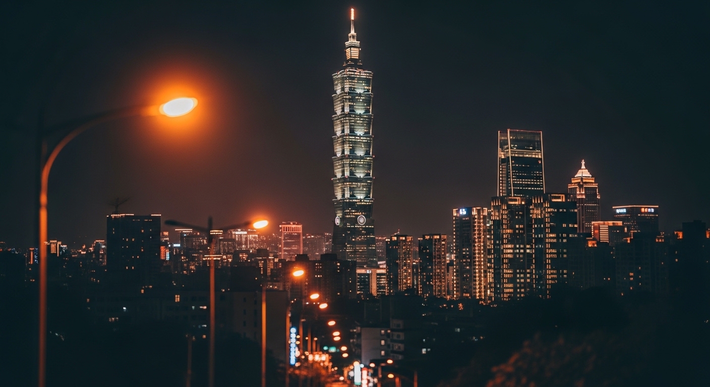 潮玩吊飾在夜台北的美麗街景