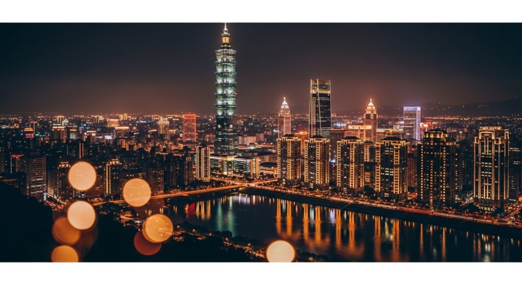 Smiski Garden 系列在台北夜景中的展示
