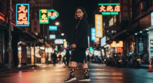 展現潮玩襪子的時尚亞洲女性