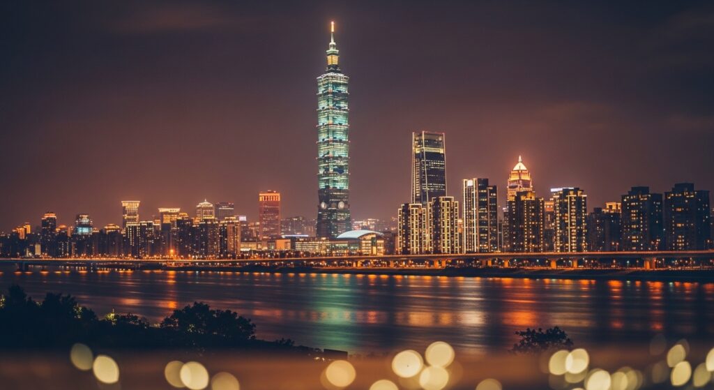 Smiski Cooking 系列在台北的夜景下