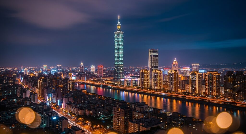 在台北夜景下的 POP MART 盲盒收藏