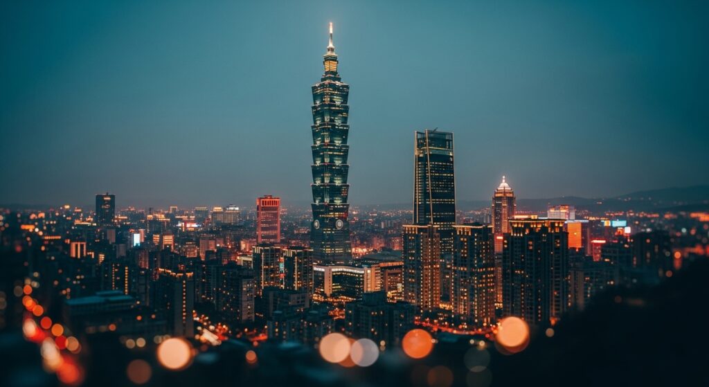 盲盒 Discord 機器人在台北的夜景下使用