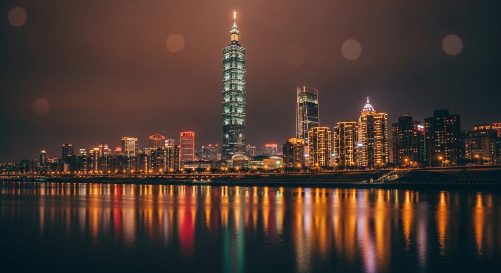 使用 POP MART APP 的現代台北夜景