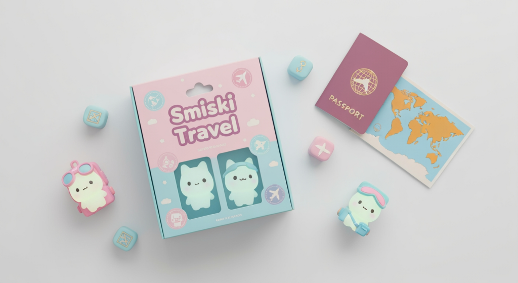Smiski Travel 系列盲盒開箱與價格行情分析的桌面俯視圖