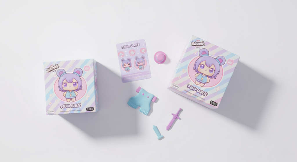 盲盒正版購買管道指南，桌面上有已開箱的盲盒與精緻公仔
