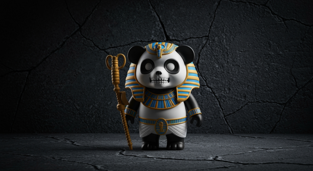 SKULLPANDA Ancient 系列公仔近照，展示其精緻的古文明設計細節