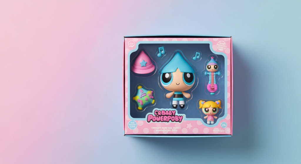 Crybaby 飛天小女警系列盲盒開箱，俯瞰視角呈現玩具與包裝
