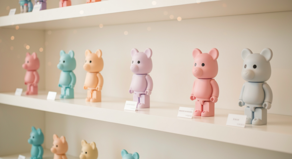 POP MART PUCKY 系列公仔在簡約白色層架上的收藏展示