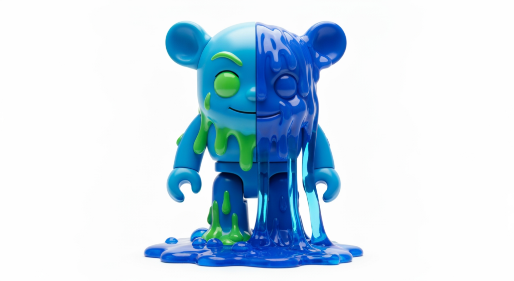 Mighty Jaxx Solid Liquid 玩具在白色背景下的特寫，展現其半固體半液體的獨特設計