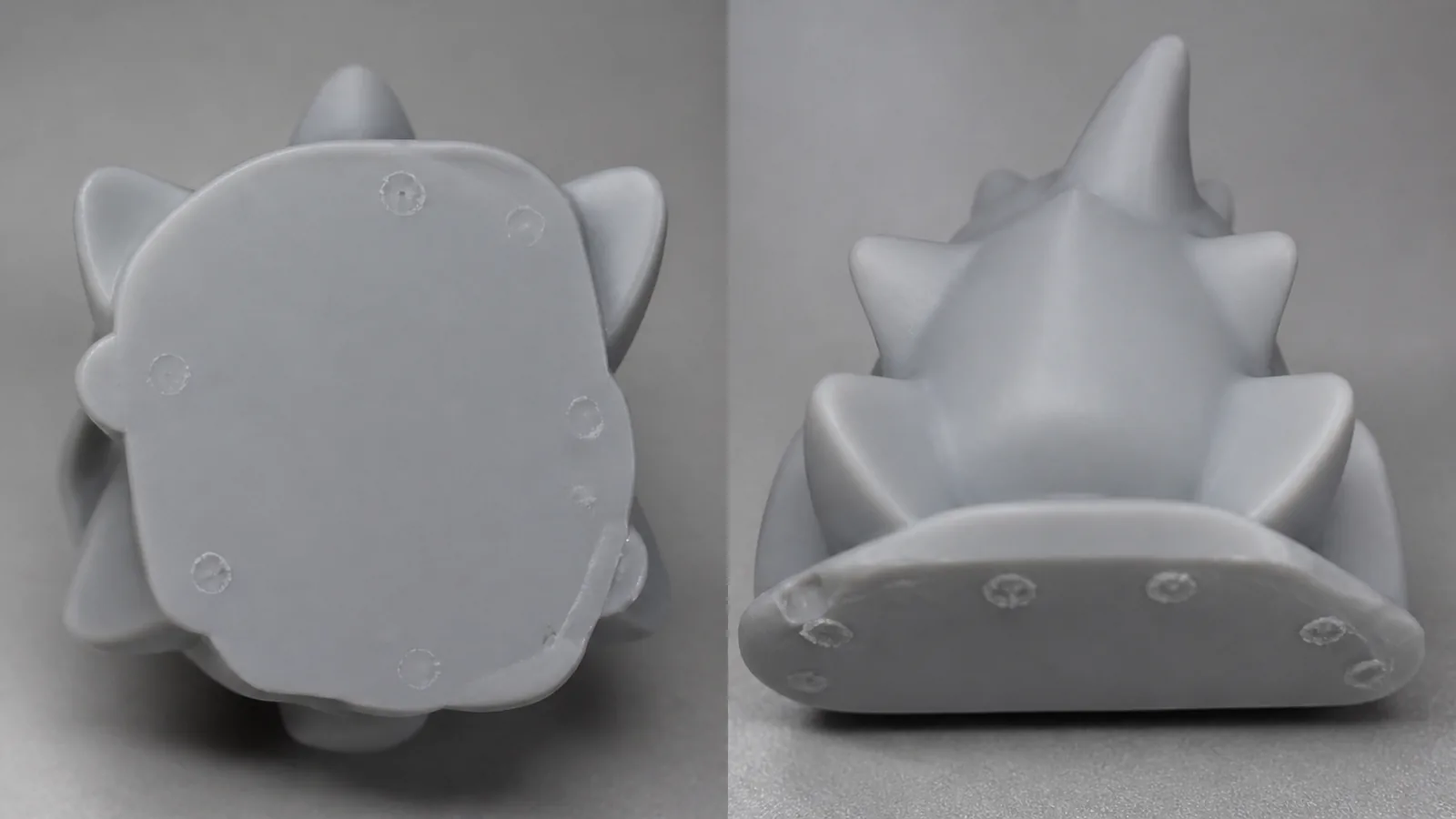 從底部與背面檢查 3D 列印公仔支撐接觸痕