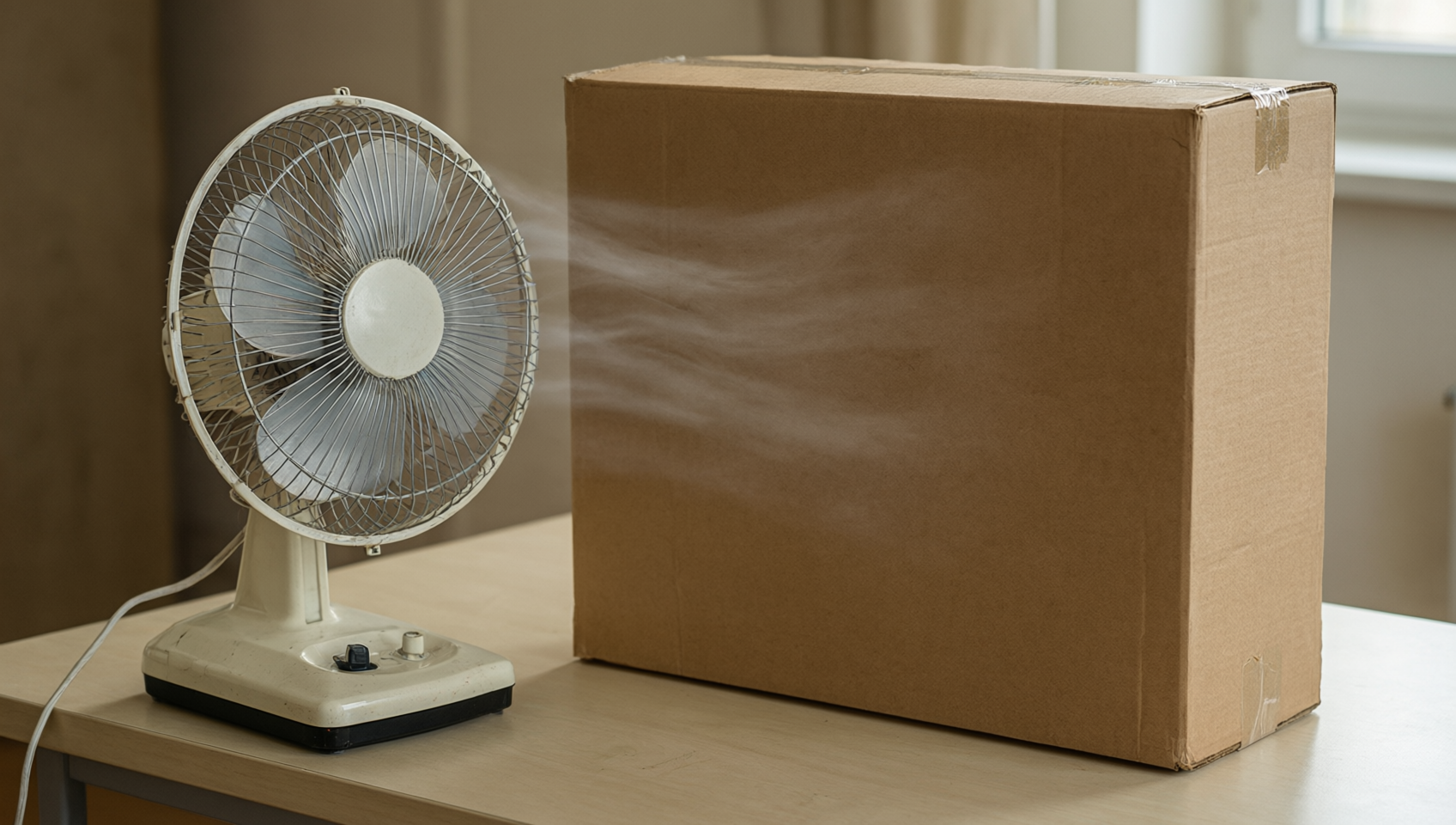 電扇對著空紙盒吹風
